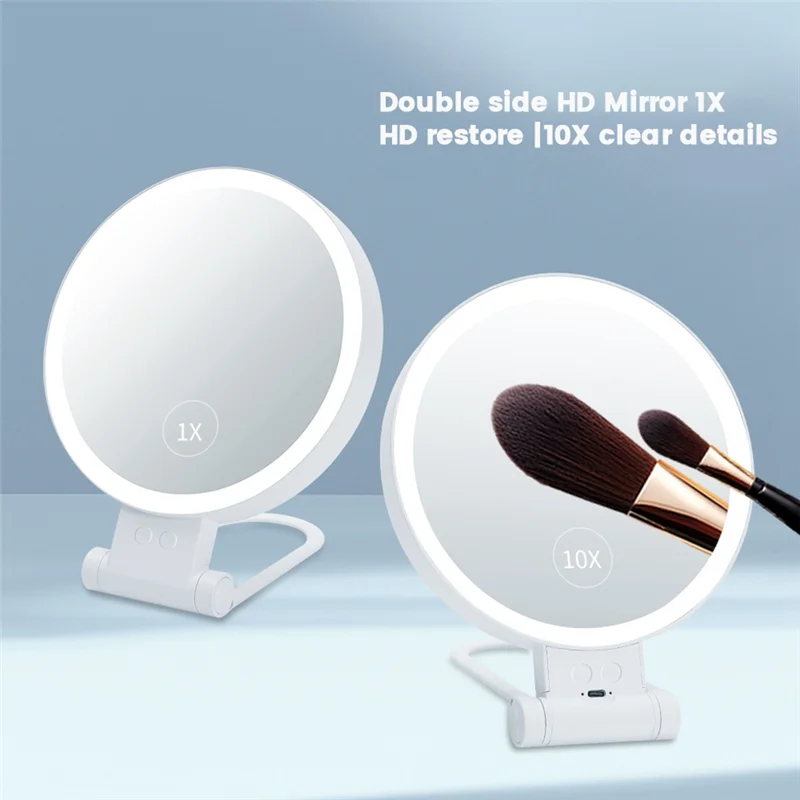 2025 Trend10x miroir de maquillage grossissant avec lumières et grossissement, miroir LED de bureau 3 couleurs et miroir de vanité pour voyage