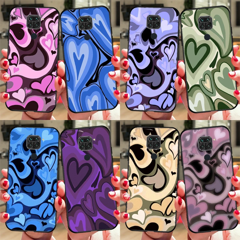 Brown Purple Hearts Swirl Pattern Case For Redmi Note 8 9 10 11 12 Pro Plus 10S 11S 12S Cover For Redmi 9C 10A 10C 12C Coque