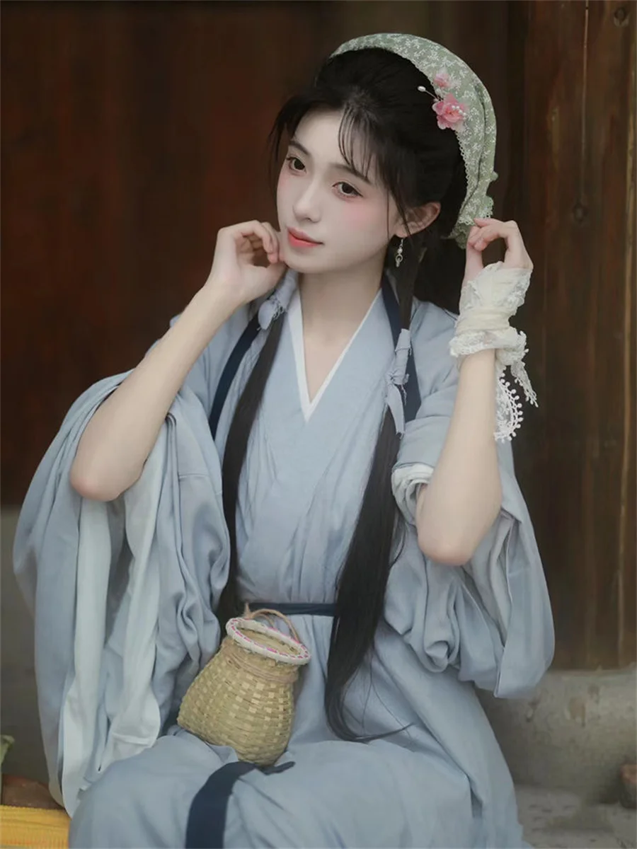 Hanfu 원피스 여성용 중국 전통 빈티지 Hanfu 할로윈 카니발 코스프레 코스튬 Hanfu 가운 및 롱 코트 2 개 세트 플러스 사이즈 