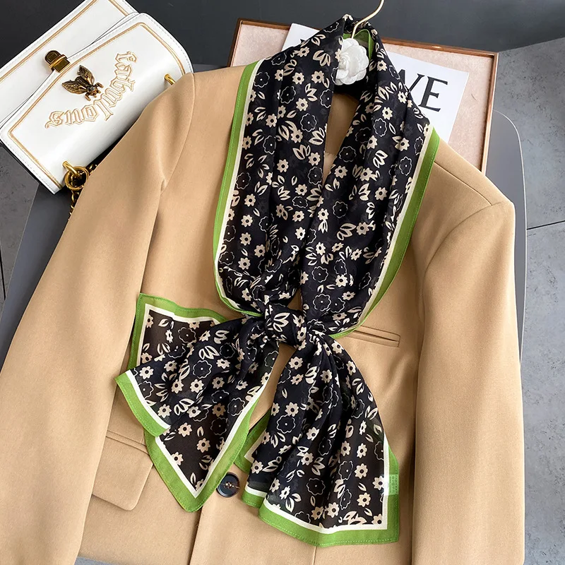 

New Literary Fresh Small Floral Fashion Long Silk Scarf Women's Scarf With Shirt Small Shawl Neck Scarf Decorati Bag Belt