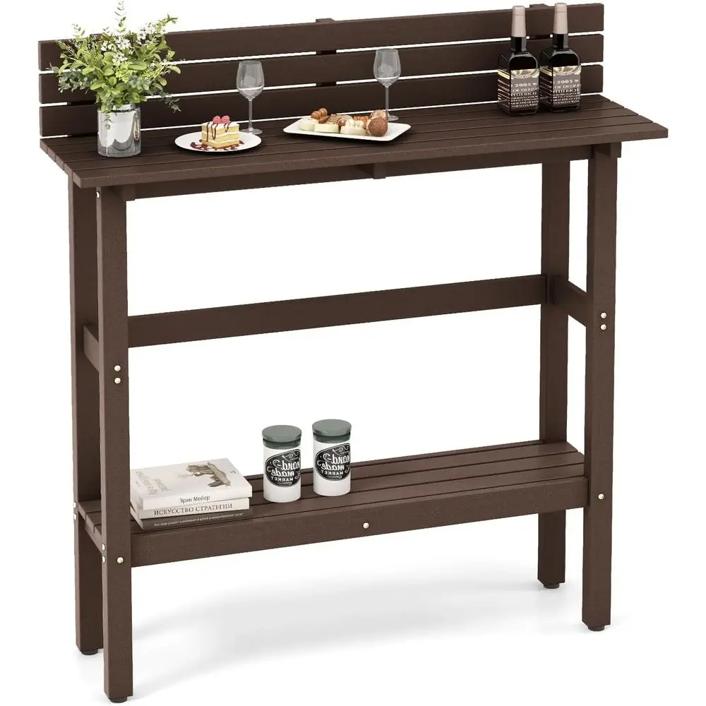 

Outdoor Bar Table, 48 Inch Patio Pub Height Table with Storage Shelf & Adjustable Foot Pads, All-Weather Bar Height Counter Tabl
