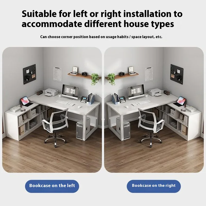 モダンなL字型ホワイトオフィスデスクチェアセット、収納キャビネット付きコーナーライティングゲーミングコンピューターデスクとチェア、ホーム家具