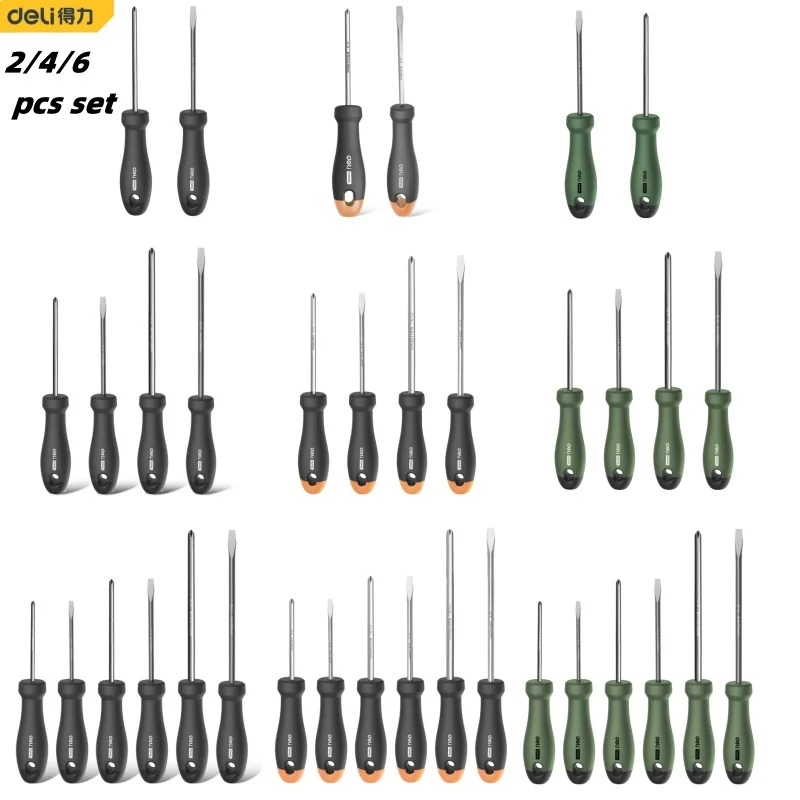 Deli 2/4/6 Pcs Screwdriver Sets Cr-V Bit TBR Handle Household Hand Tools Screw Driver Multifunction Electrician Repair Tools Kit