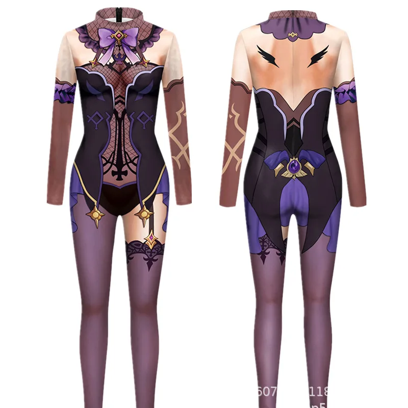 Halloween Sexy Damen Kostüm mit Digitaldruck, Karneval Bodysuit mit Reißverschluss, Party Cosplay Jumpsuit Outfit – Detail 21