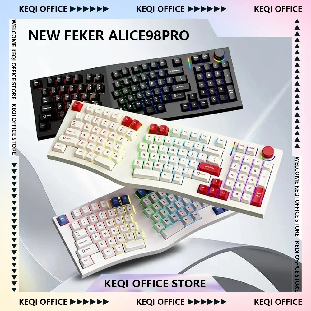 New FEKER Alice98Pro Mechanical Keyboard Alice RGB 3Mode Wireless Wired Keyboards Ergonomics Hot-Swap Custom PC Keyboard Gifts