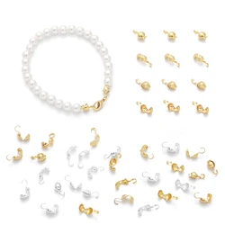 20pcs 5x10mm Silver/14K Gold Plated Brass Clamshel Crimp End Clasp Connector Findings for Bracelet Necklace DIY Jewelry Making
