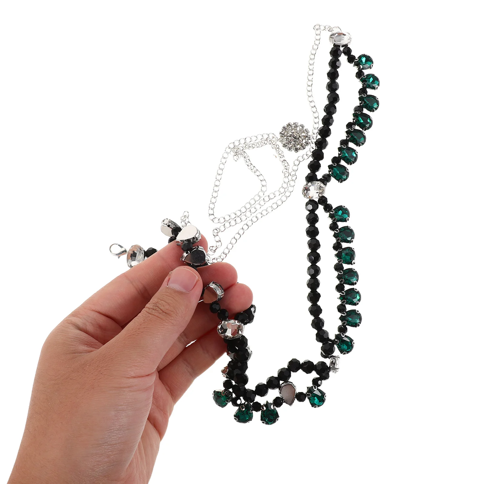 

Rhinestone Waist Chain Double Layer Elegant Green Adjustable Metal Bling Belt for Dresses Party Sparkly Western Jewelry