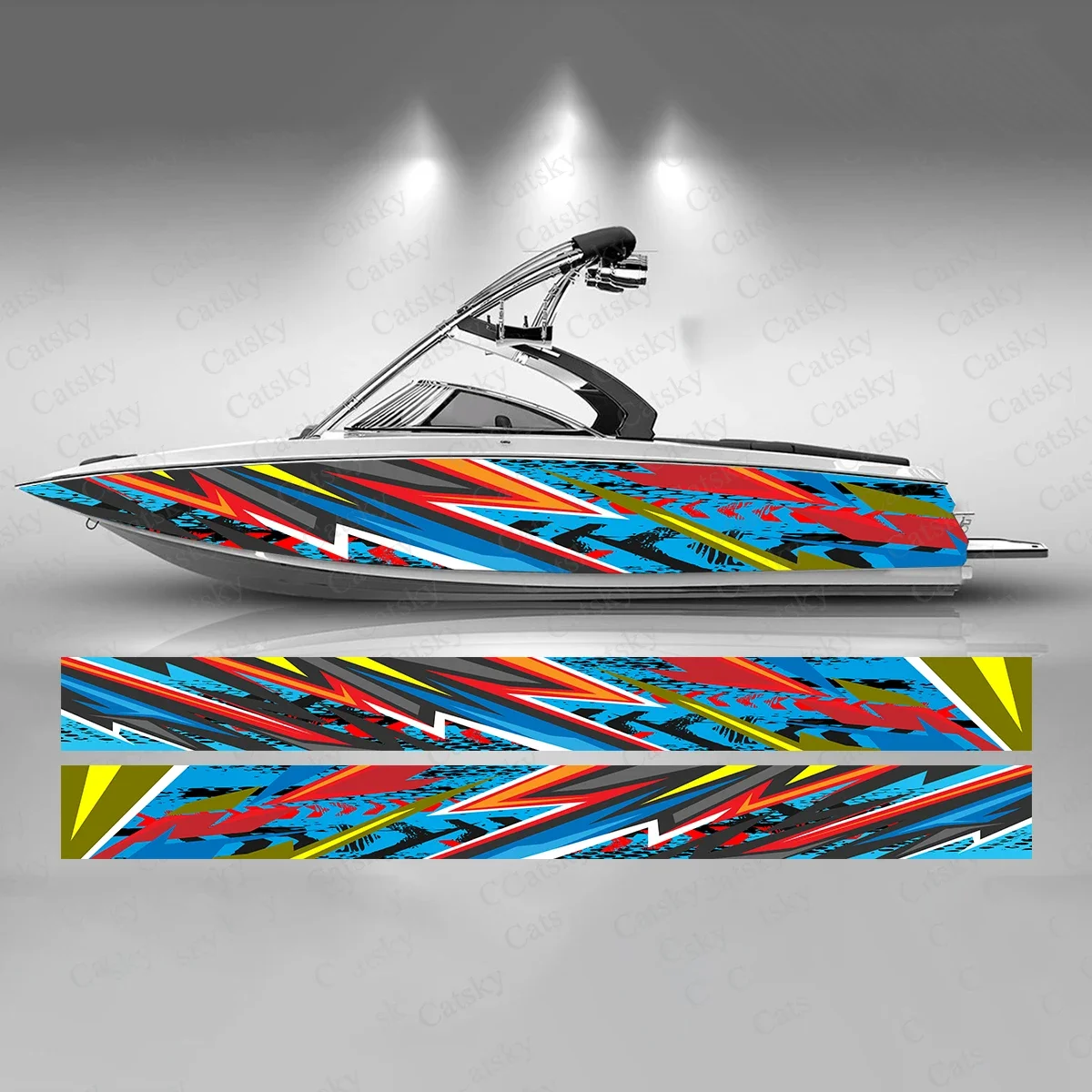 Colorful Lightning Lines Gradient Beautiful Boat Sticker Vinyl Ship Pontoon Deck Boat Fishing Decorative Pontoon Boats Decal