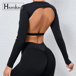 Ropa de Yoga de manga larga para mujer, Top de gimnasio con Espalda descubierta, transpirable, ropa deportiva de secado rápido, Top de entrenamiento femenino