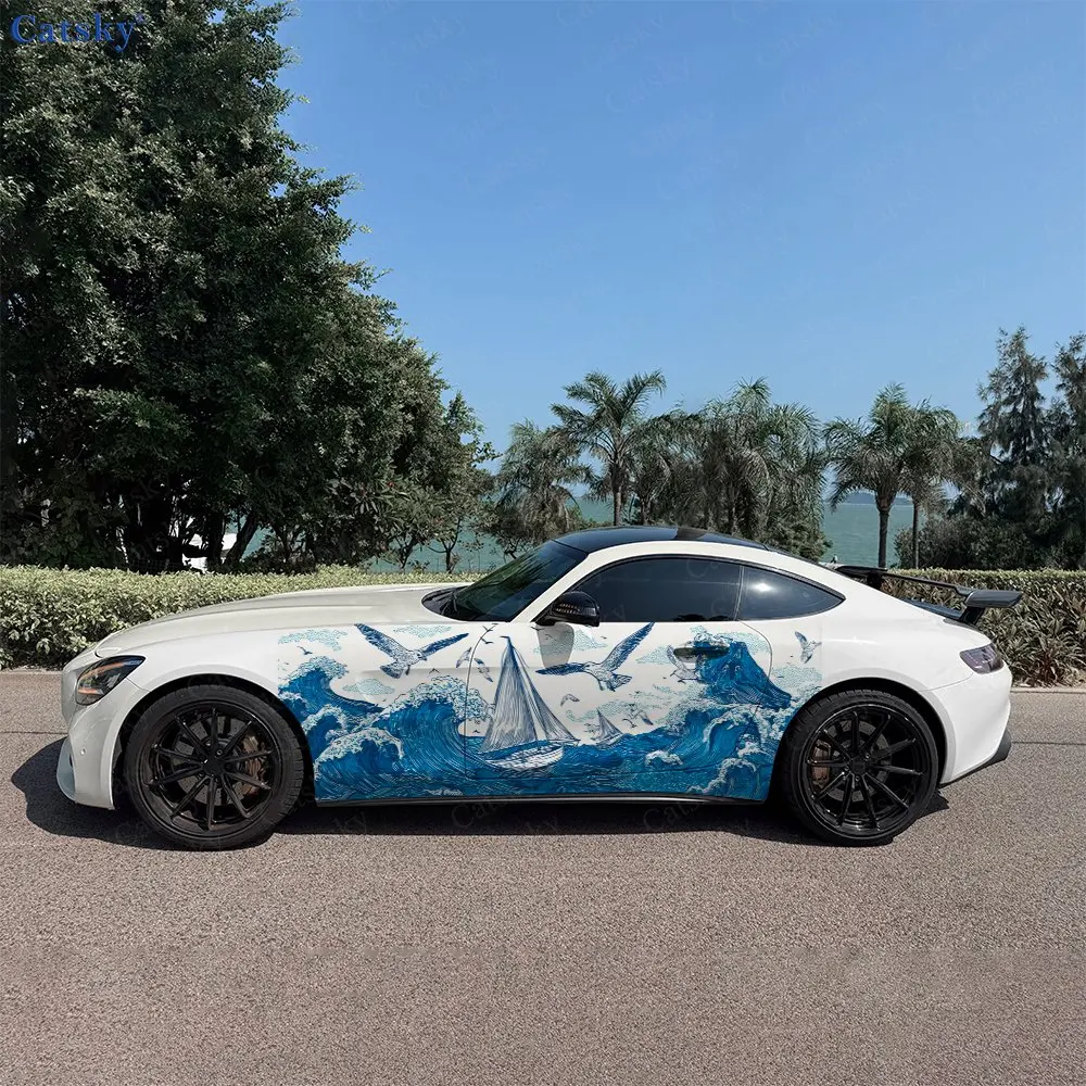 2pcs Ship And Seagull Decal, Durable, Fade-Resistant, Enhance Your Vehicles Aesthetic With Bold Art Design Car Vinyl Wrap