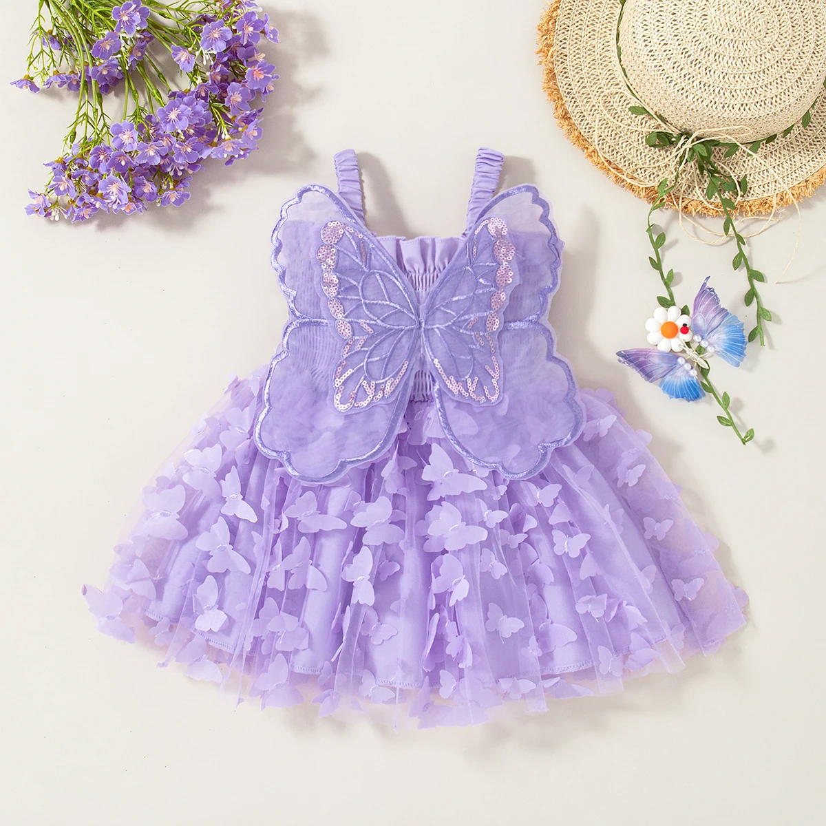 Summer New Butterfly Wing Baby Girl Dress, Princess Style Birthday Party Children\'S Clothing (9 Months -3 Years Old)