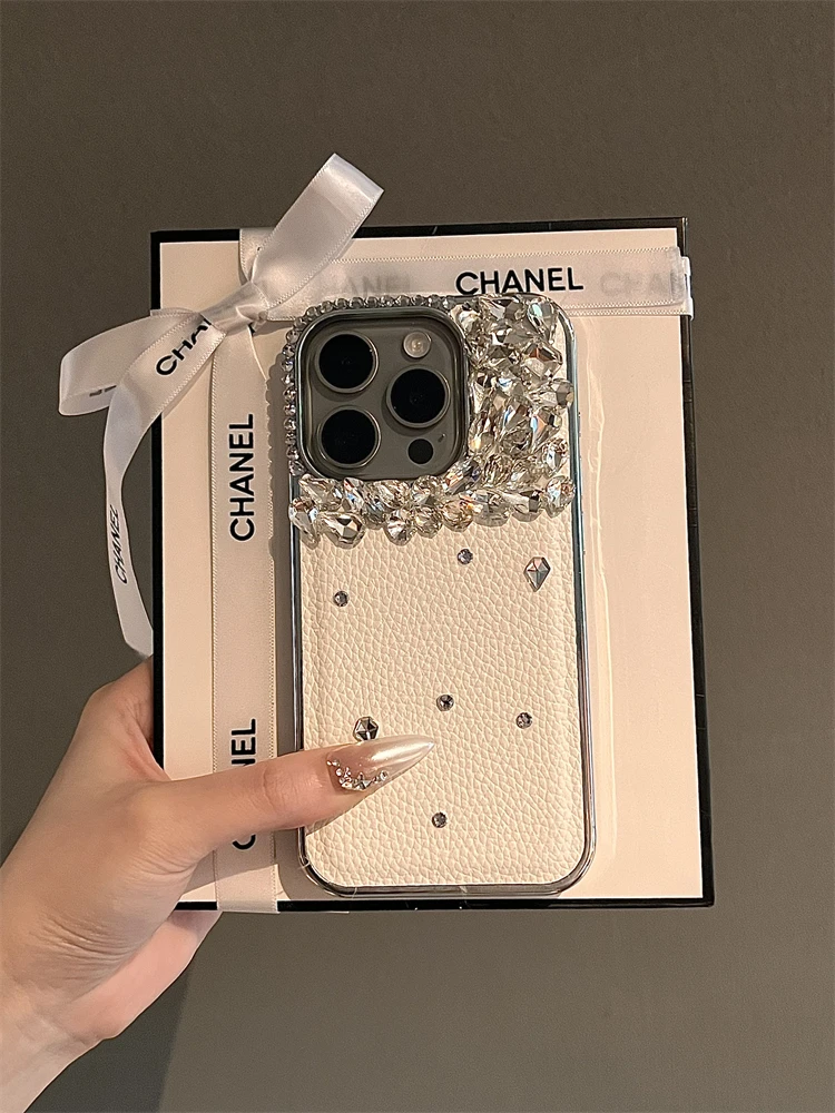 Luxurious Leather diamond Phone Case For iPhone 16 14 13 12 15 Pro Max Glitter for iPhone 15 16 14 Plus + High Qualitye Cover