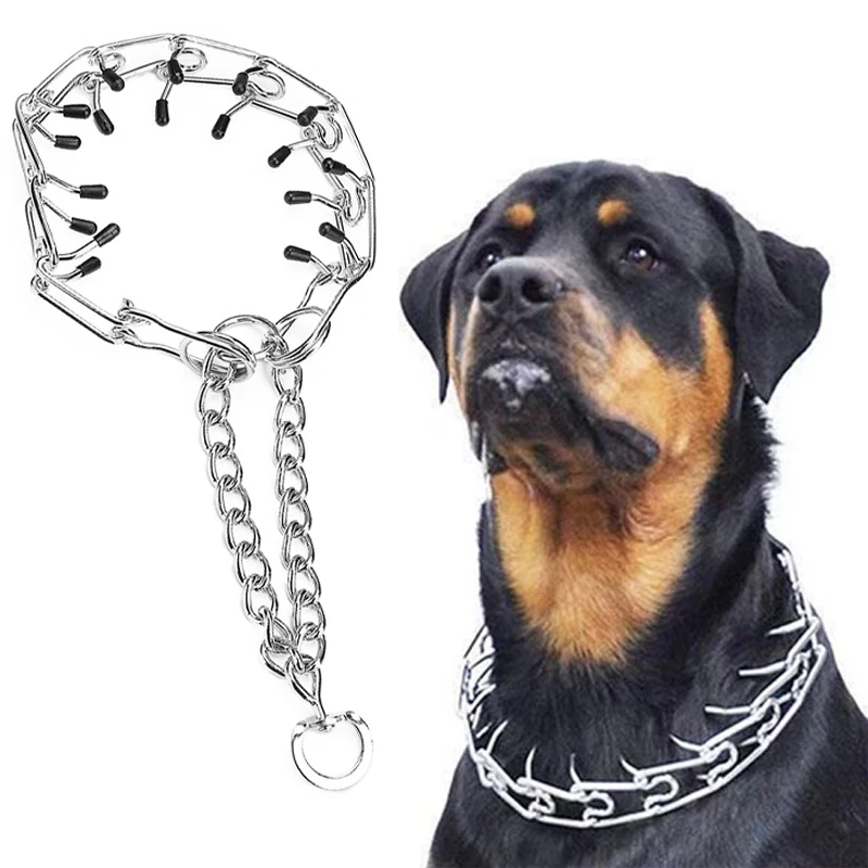 Stainless Steel Pet Prong Collar Dog Anti Pull Training Collar Adjustable Multi-size Metal Pinch with Rubber Tips Pet Supply