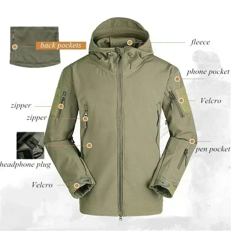 5XL Men Quality Combat Camo Set Wear-Resistant Waterproof Thicken Tactical Suit Outdoors Fleece Warm Hunting Two-piece Winter