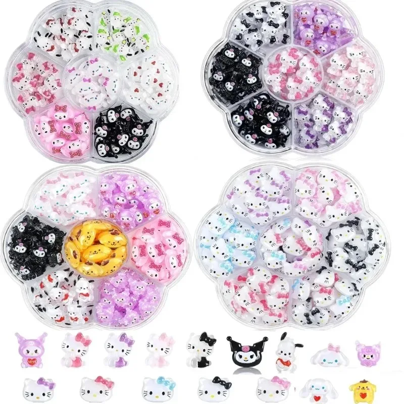 70 Pcs Hello Kitty Nail Art Stickers Sanrio Cartoon Melody Kuromi Cinnamoroll Nail Art Accessories Kit 3D Nail Art Decoration