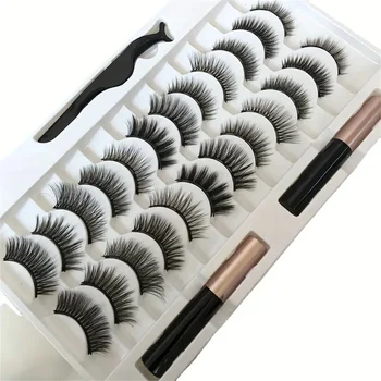 12 Pairs Of Magnetic False Eyelashes Set Natural Simulation Curling Glue-Free Reusable…