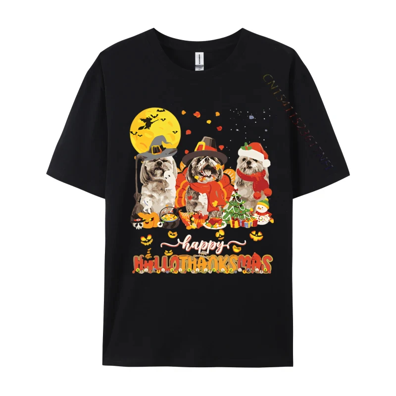 Happy Hallo Thanksmas Cute ShihTzu T-shirt Youth Top Cotton T-shirts 3D Printed Tees Hip Hop Beach