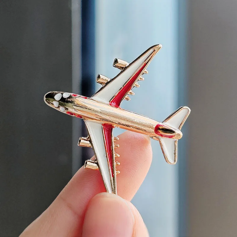 Alloy Airplane Brooch Pins Enamel Red Blue Plane Luxury Brand Brooches For Women Men Costumes Aircraft Brooch