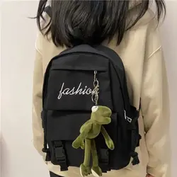 New Canvas Schoolbag Large Capacity Wear-resistant Shoulder Bag Solid Color Lightweight Rucksack