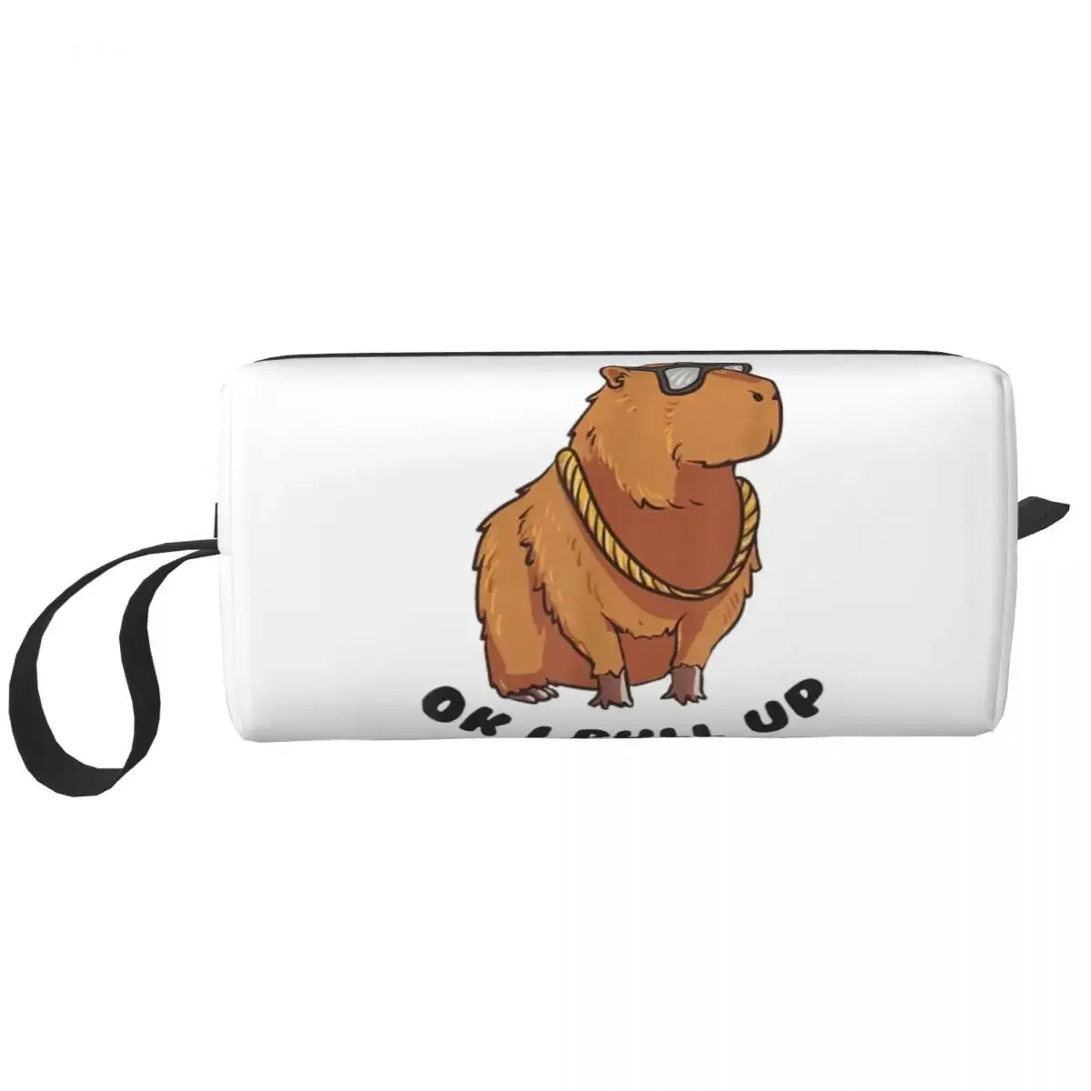 

Capybara Glasses Makeup Bags Ok I Pull Up Toiletry Cosmetic Bag Trendy Outdoor Pouch for Purse Storage