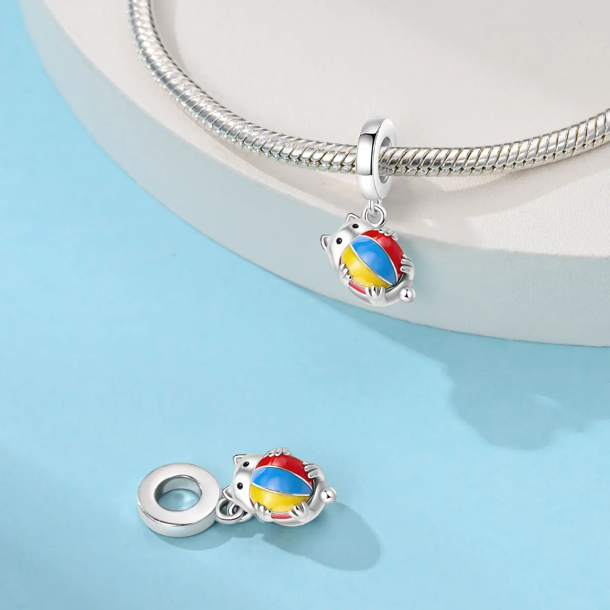 Cute 925 Sterling Silver Blue Lamb Moon Teacup Cat Series Dangle Charm Fit Original Bracelet Exquisite Jewelry Gift For Friends