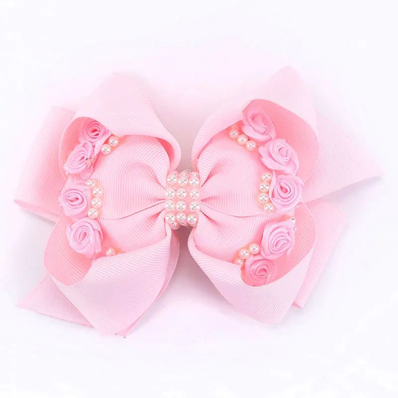 New Korean Pearl Bow Hair Clips For Kids  Boutique Pink Flower Hairpins Headwear Sweet Barrettes Children Hair Styling Tools