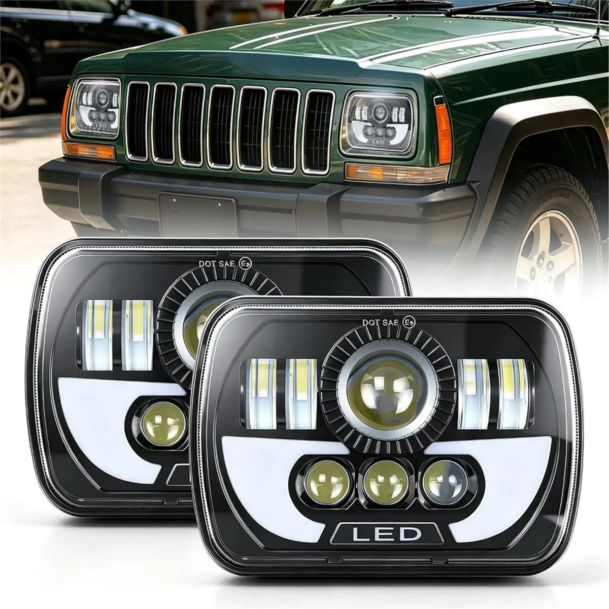 2PCS 7x6 5x7 Inch Headlights 6052 6054 H5054 H6054 Headlight DRL Hi/Low Sealed Beam for for for Cargo