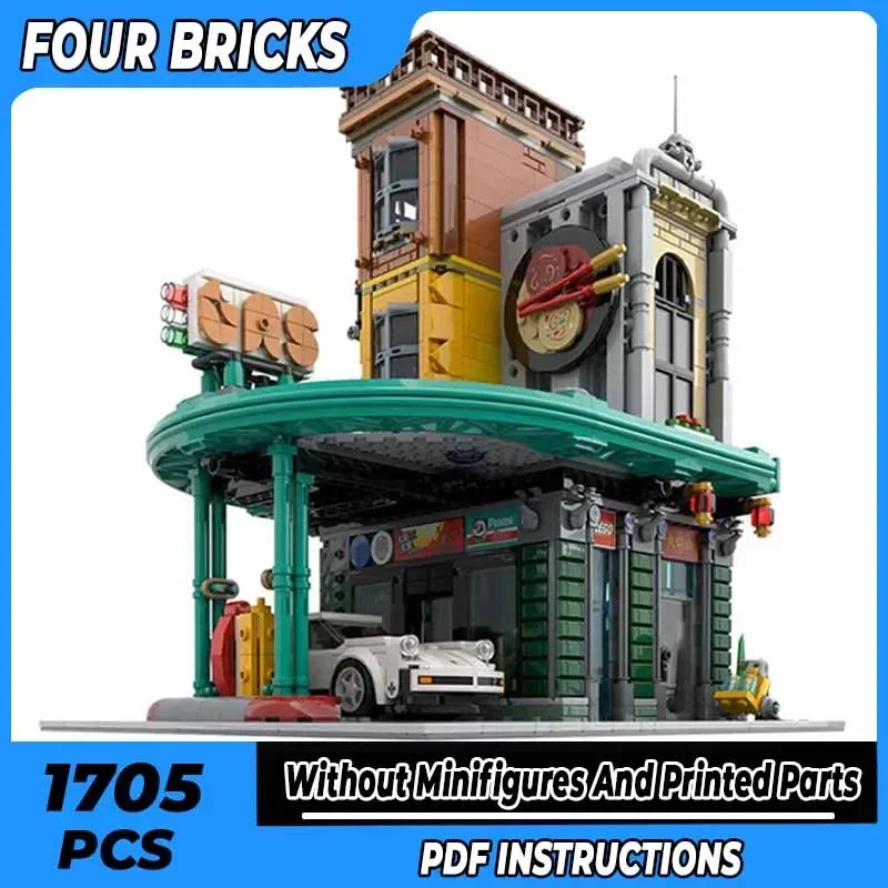 Moc Building Bricks Street View Model Gas Station Technology Modular Blocks  Holiday Gifts Toys For Children DIY Sets Assembly