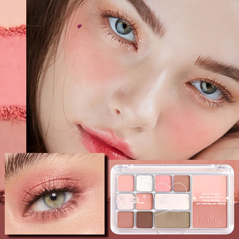 12‑Color Multi‑Functional Eyeshadow Palette, Eyeshadow & Dual‑Tone Blush All‑In‑One Makeup Palette,Matte Shimmer for Daily Party
