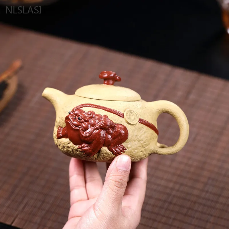 260ml Custom Yixing Purple Clay Teapot Section Mud Golden Toad Filter Kettle Handmade Beauty Tea Infuser Zisha Tea Accessories