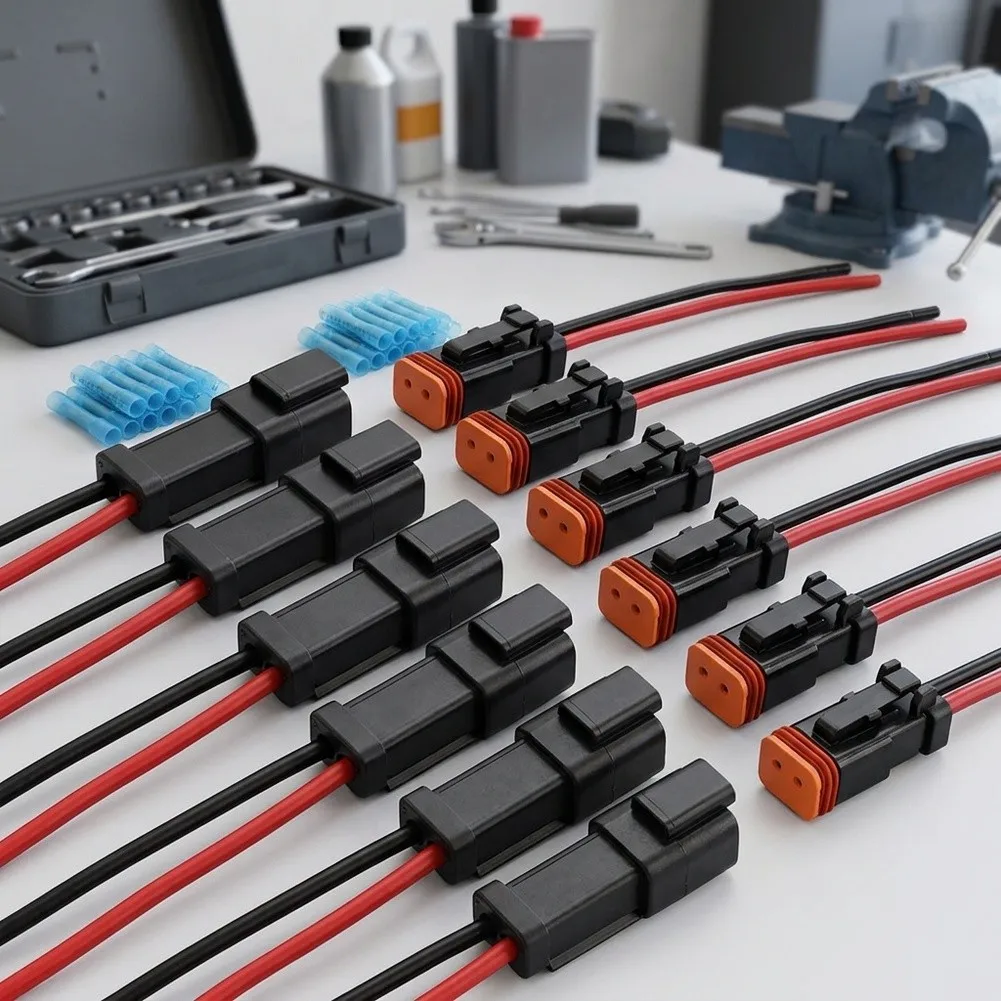 CAR Waterproof 2 Pin Wire Connectors Kit with 12 Butt Connectors and Wiring Harness for Auto Electrical Repairs
