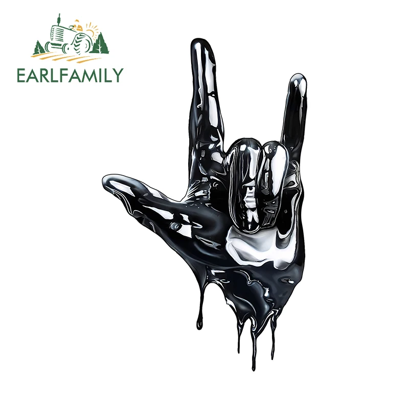EARLFAMILY 13cm X 8cm for Rock Sign Hands Car Stickers Simple Scratch-Proof Decals Waterproof Cartoon Surfboard Bumper Decor