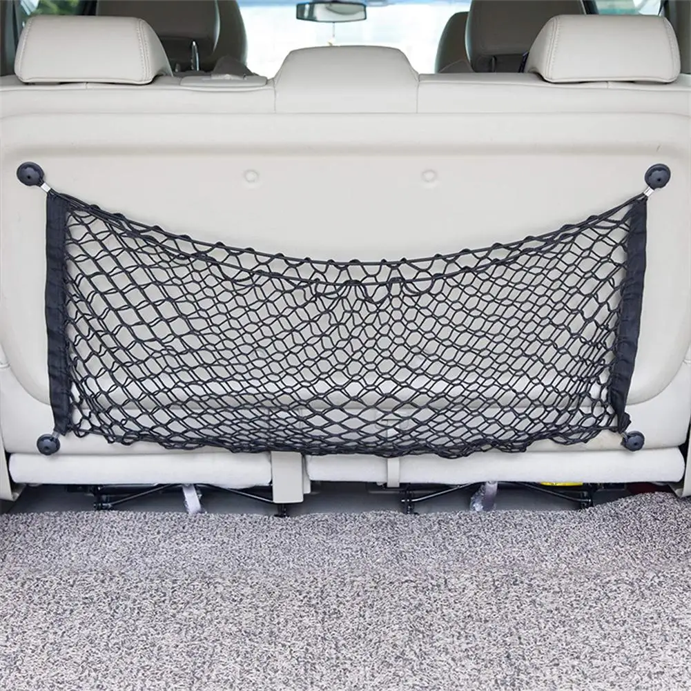 90*40cm Car Trunk Net Pocket Pet Barrier Mesh Bag Double Layer Vertical Net Luggage Storage Fixed Bag