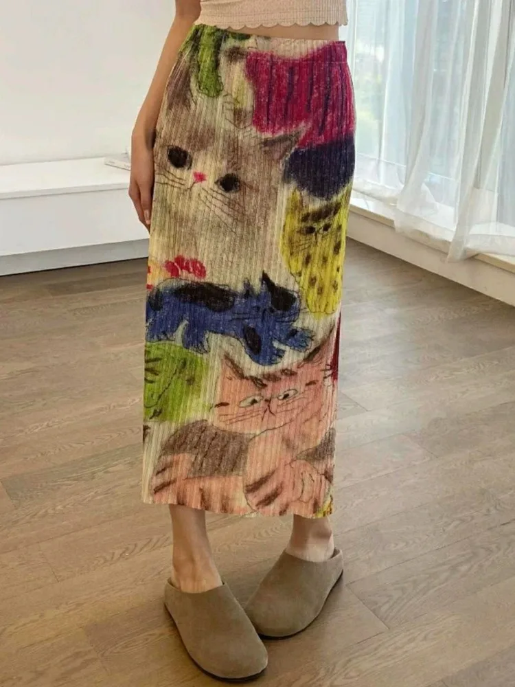 

Y2k Harajuku Vintage Skirts Cat Print High Waist Female Slim Aesthetics Skirt Summer Spicy Girl All Match 2025 Women's Clothing