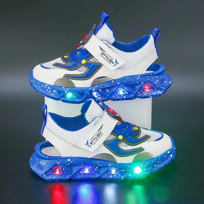 2023 Color-blocking Breathable Shoes New Summer Fashion Boy's Soft-soled Middle and Small Children's Luminous Shoes for Girls