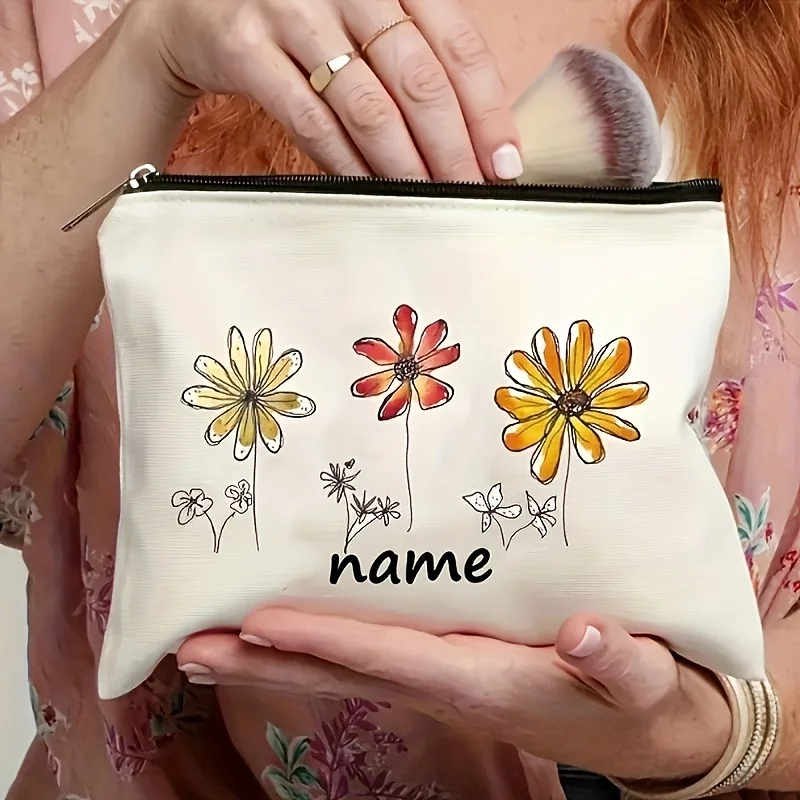 

Custom Floral Makeup Bag with a Lovely Floral Print Name Custom Pattern Zippered Travel Cosmetic Bag Suitable for Cosmetics