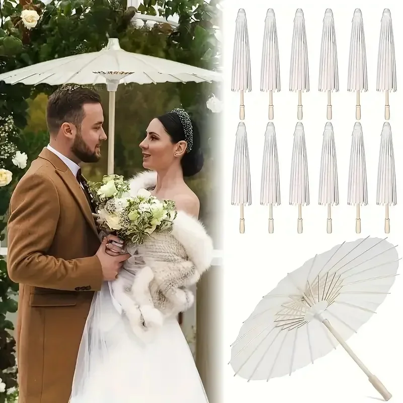 

20cm-84cm Parasol Umbrellas Wedding Photo Cosplay Prop Paper Hand-painted White Summer Whites Party Decor
