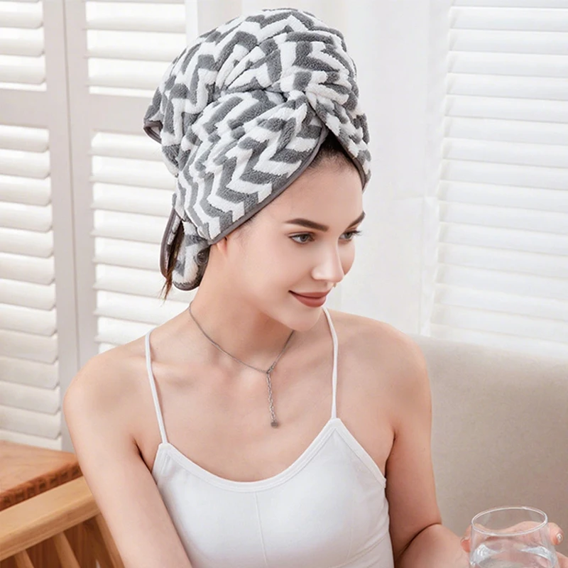 Dry Hair Towel Quick Drying Hair Cap Absorbent Large Size Hair Wrap Turban Soft Microfiber Hair Towel Wrap with Elastic Band