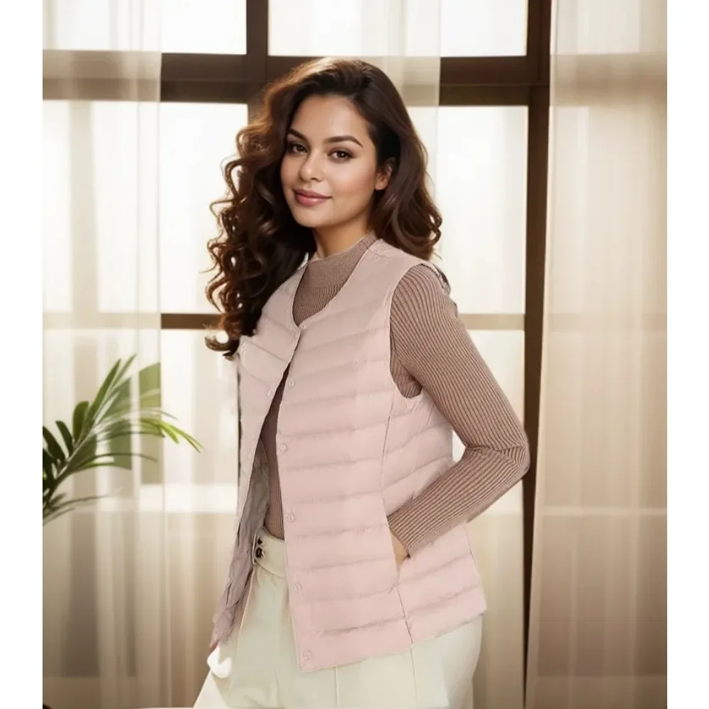 

Vests Light Down Sleeveless Women Waistcoat Spring Autumn Outerwear Inner Warm 2024 New Liner Casual White Duck Down Jacket