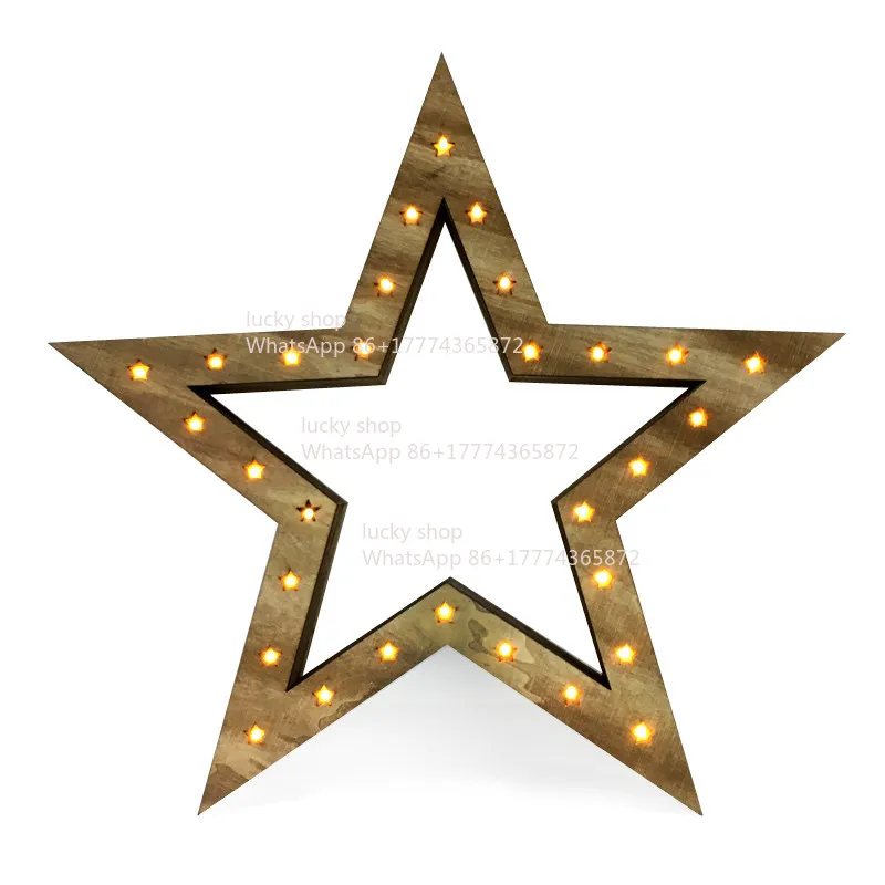 Pentagram Wooden Christmas LED Lighting Ornament Style Ornament Battery Driven