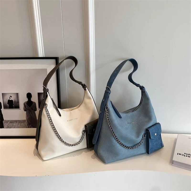 Umod Fashion Hobo borse a tracolla per donna Chain Decor Soft PU Pure Color Casual Street Shopping Tote Bag 2023 ultime borse