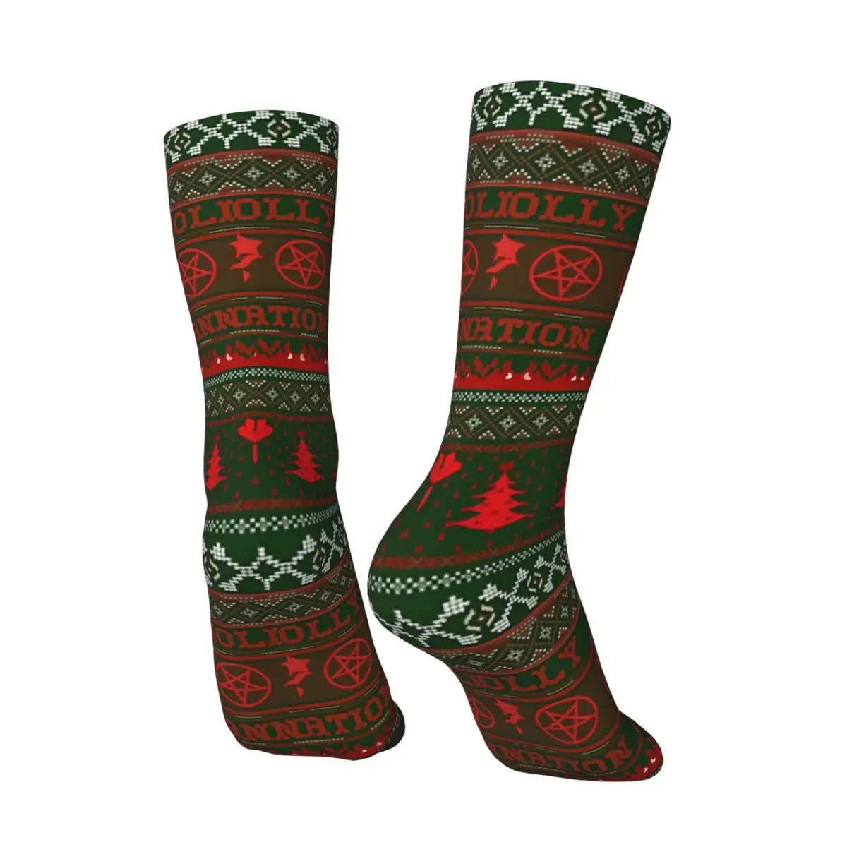 Holly Jolly Christmas Annihilation Funny Men's Socks Vintage Cthulhu Mythos Street Style Novelty Crew Sock Gift Pattern Printed