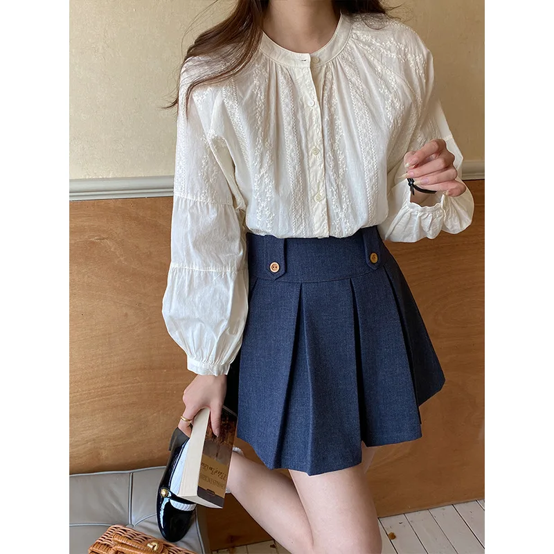 

Southern French Autumn Design Lace Lantern Sleeve Shirt Early Autumn New Style