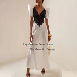 Ray Fashion A Line Evening Dress Sexy Deep V Neck Short Sleeves With Lace For Women Formal Occasion Party Gowns Платье для бала