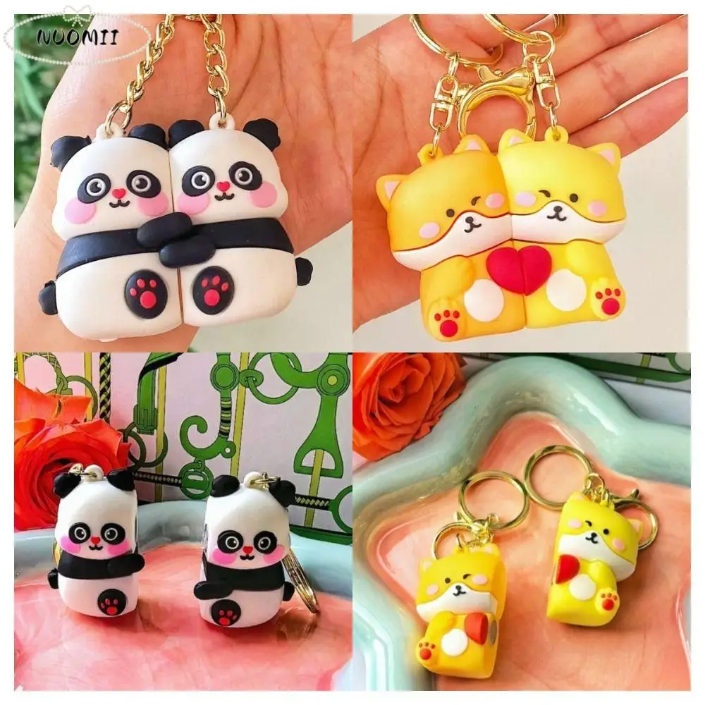 Lovely Dog Panda Corgi Keychain Resin Metal Animal Couple Pendants Key Decoration Toy Car Key Ring Couple