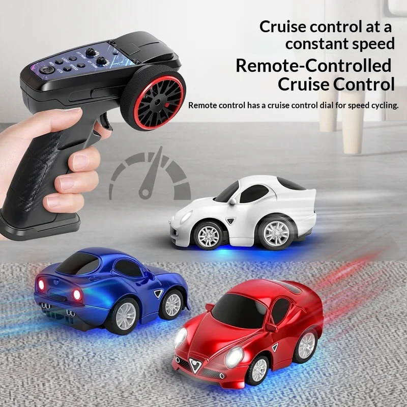 72 Q Style Mini RC Drift Car 2.4G Full Proportional Remote Control with LED Lights 3 Speed Modes Desktop Racing Toy for Kids