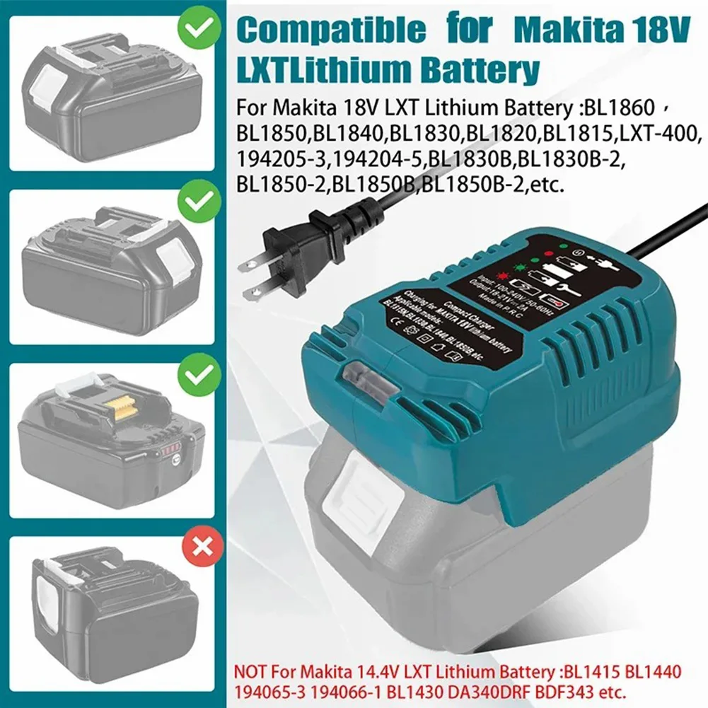 100-240V Li-ion Battery Mini Compact Charger for Makita BL1830 for DeWalt DCB200 for Milwaukee for Bosch 18V Lithium Ion Battery