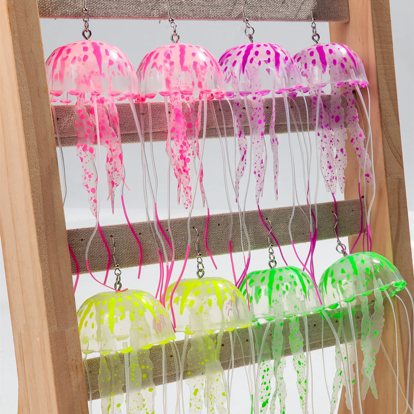 Creative Neon 3D Jellyfish Long Tassel Drop Earrings Exaggerated Silicone Marine Animal Earring Gift for Women Mermaid Jewelry