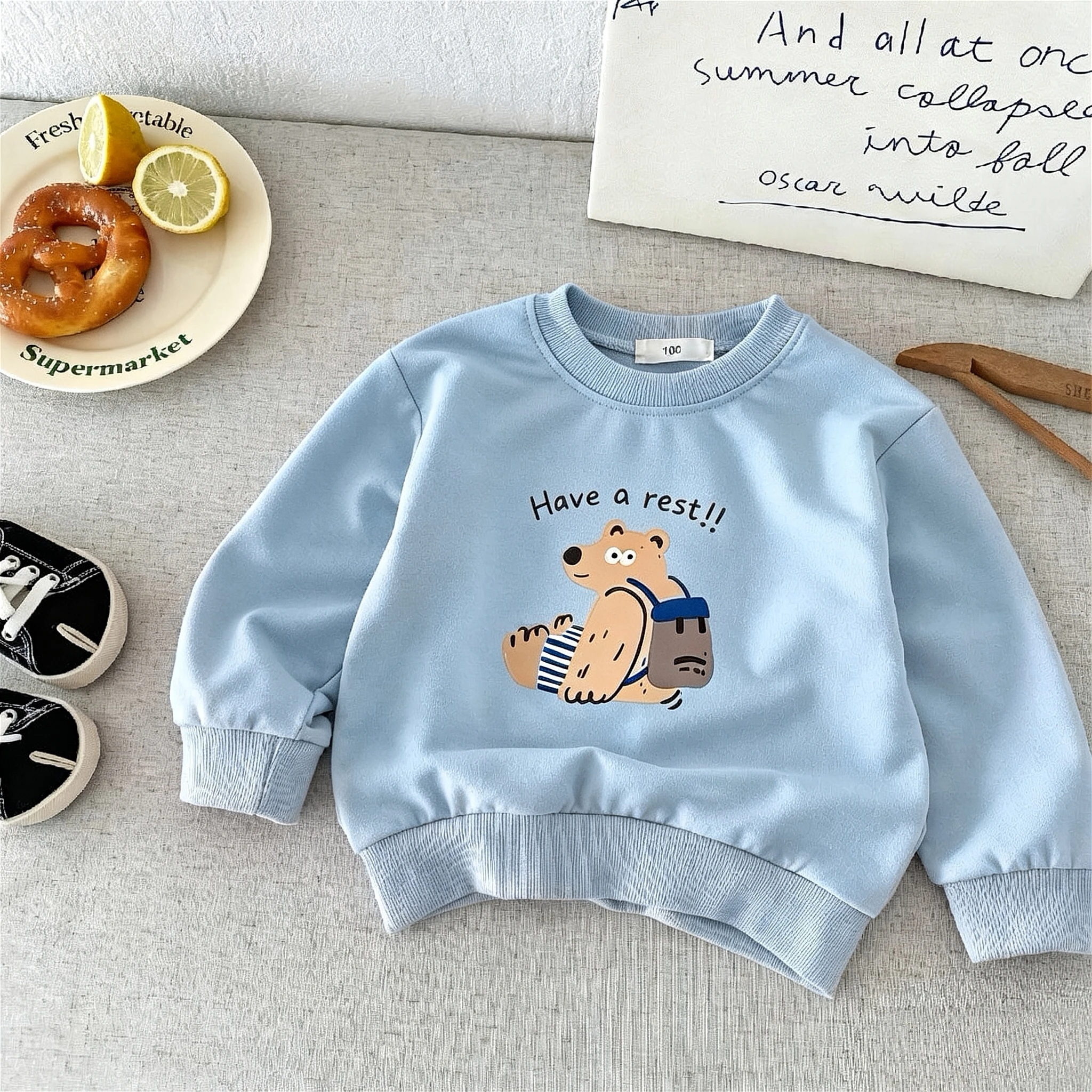 Cartoon Pattern Kids Long Sleeve Tops Autumn Sweatshirt Baby Girl Boy Clothes Fashion Casual Round Collar Hoodie Children's Wear