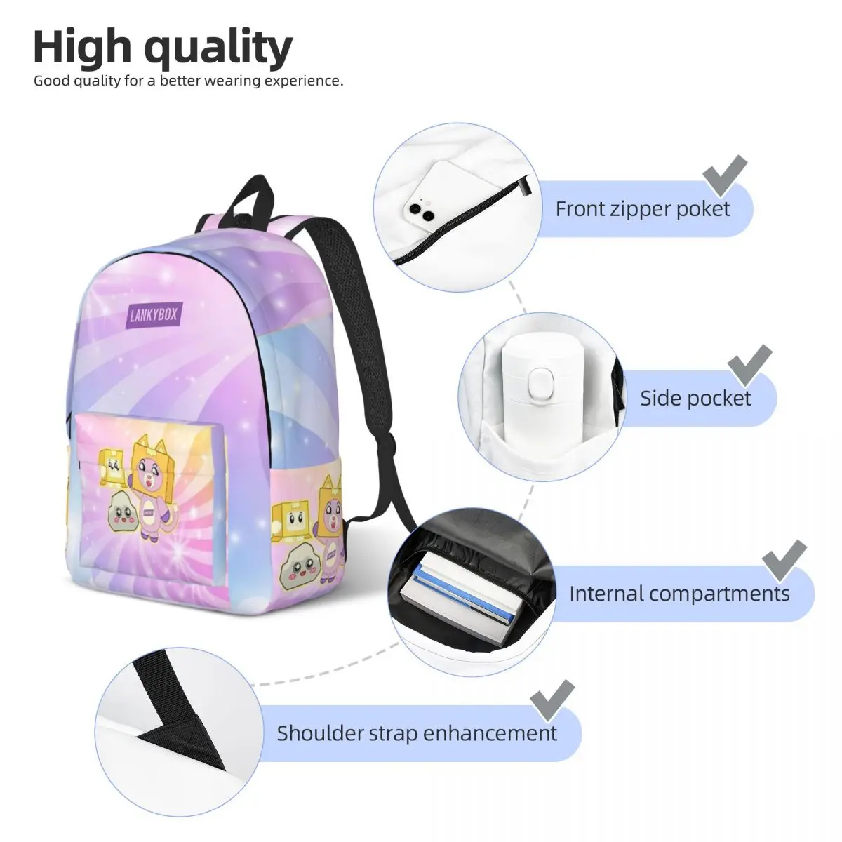 Bellissimo zaino per ragazze Lankybox rosa per ragazzo ragazza bambini studente scuola libro borse Daypack borsa per l'asilo prescolare con tasca